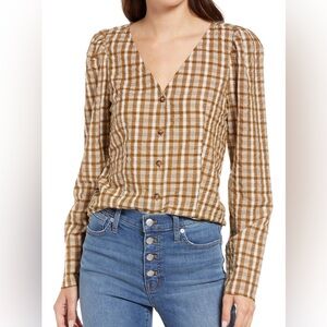 Madewell Westover Top on Sandown Plaid Brown/White